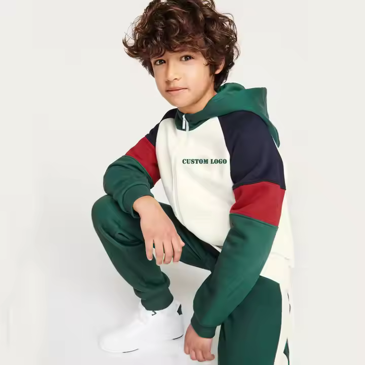 Guangzhou smart fashion polyester cotton sweatshirt hoodie custom logo white contrast green kids sweatshirts