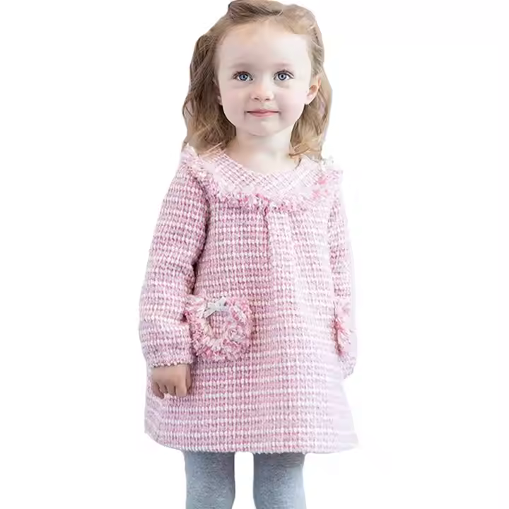 European style 2025 winter girls long-sleeves long top kids wear elegant style pink color woolen coat baby coats