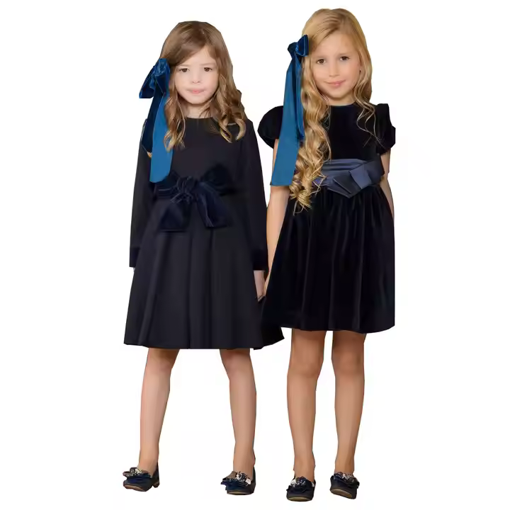 Customized Cotton Polyester Velour Baby Party Dress for Kids Girl Dress Baby With Big Bow