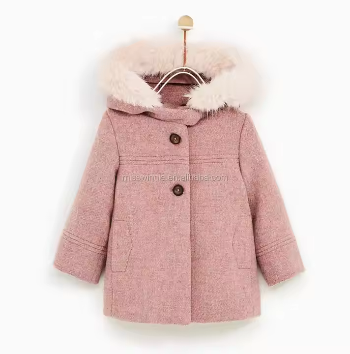 Children Girl Winter Hooded Coat Cotton Fabric Pure Pattern Casual Style Kids Clothes Mamnufacture