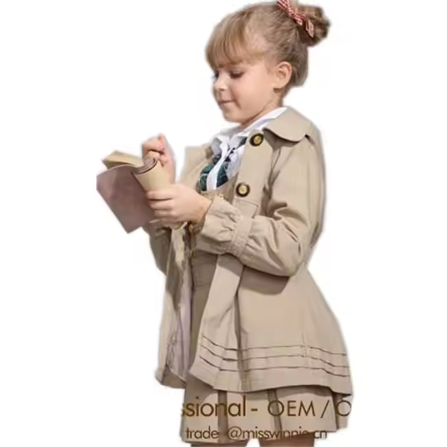 OEM Girls Woven Cotton Dress and Coat Set Wear for Autumn and Spring