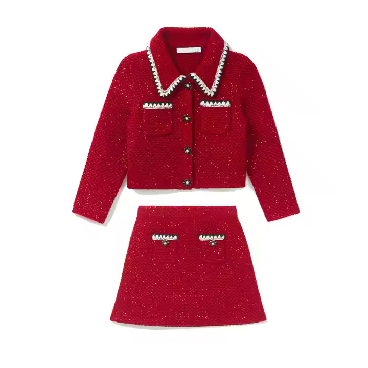 OEM Celebration Baby Girl Clothing Sets for Kids Knit Jacket Mini Skirt 2Pcs Suits Children's Set