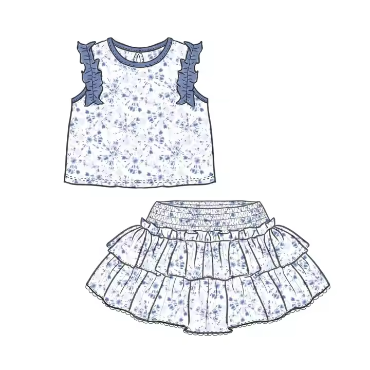 Custom Sketch Clothing Sets for Toddlers 3 Years Old Allover Print Two-Piece Tops and Skirts in Your Own Style