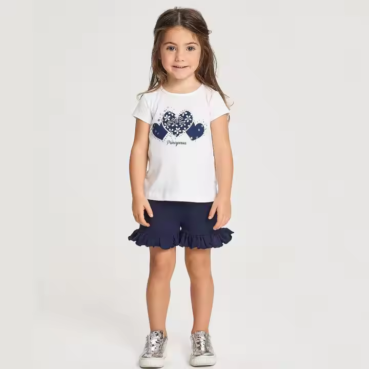 Solid Pattern Cotton Jersey Casual Summer Clothing Set Printed Design for Baby Girls and Children Wholesale