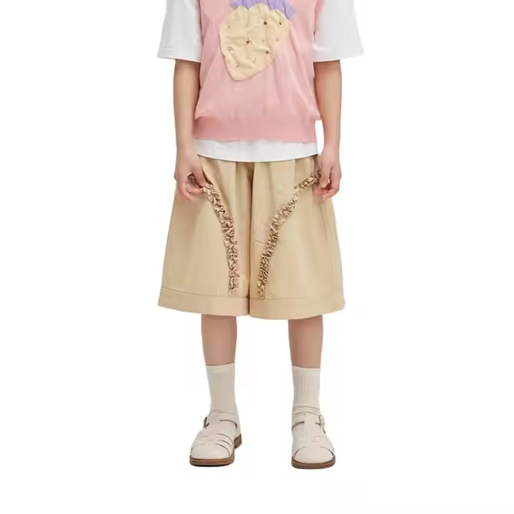 Guangzhou Solid Pattern Cotton Cargo Pants for Girls Overalls Shorts Casual Style Breathable for Age 10 Years and Above
