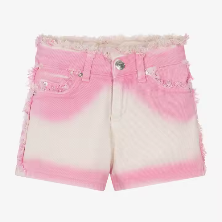 OEM ODM Cotton Pink Wash Shorts for Girls 11 Years Old Summer Dip Dye Denim Shorts Manufacturer's Kids Apparel