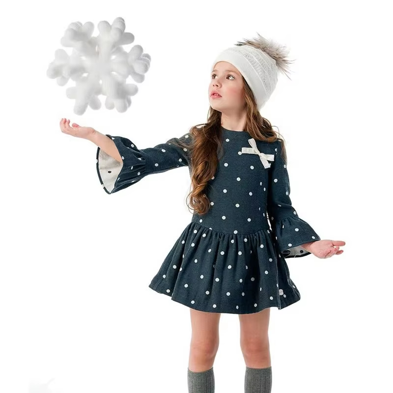 Girls Summer Dress with O-Neck Dot Pattern and Puff Sleeve Sustainable Style for 11-Year-Old Formal Events in Autumn