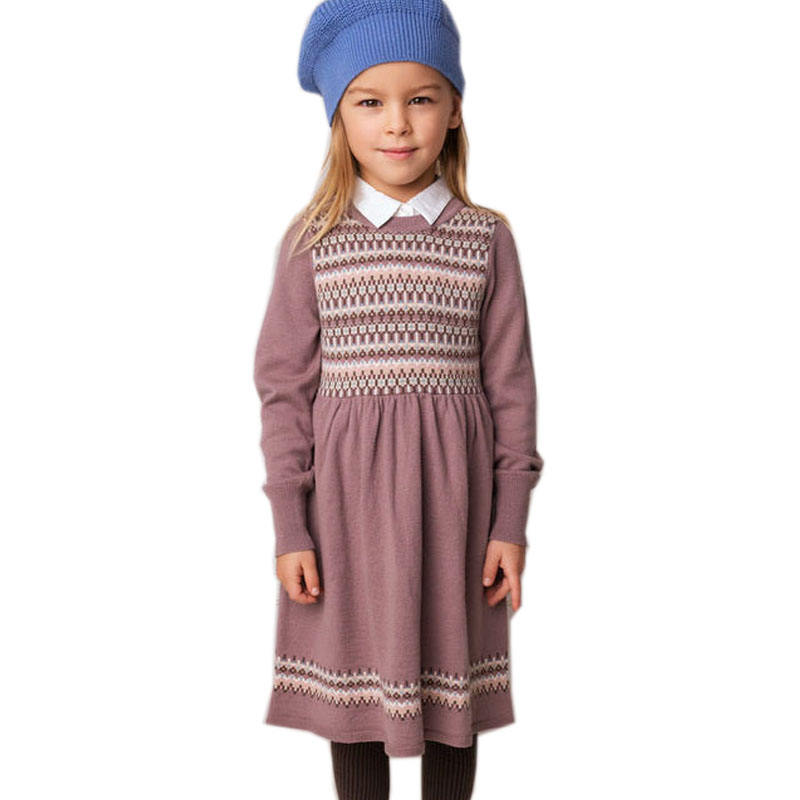 Ins Hot Sale Boutique Autumn Winter Toddler Clothes 100%Cotton Kids Vintage Sweater Dress Long Sleeve Girls Knit Dress