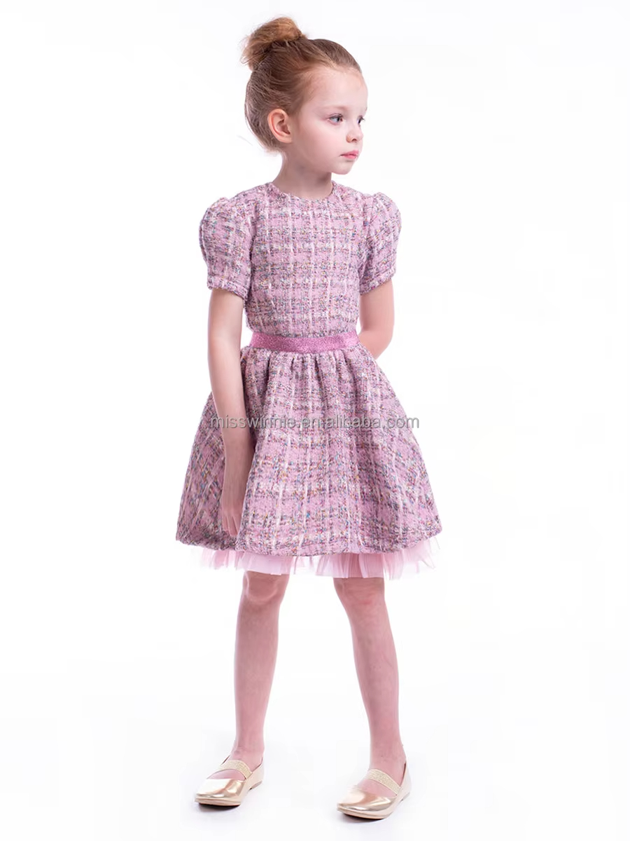 2024 Custom Collection Winter Casual A-Line Tweed Dress With Tutu for Children and Kids Girl Dresses