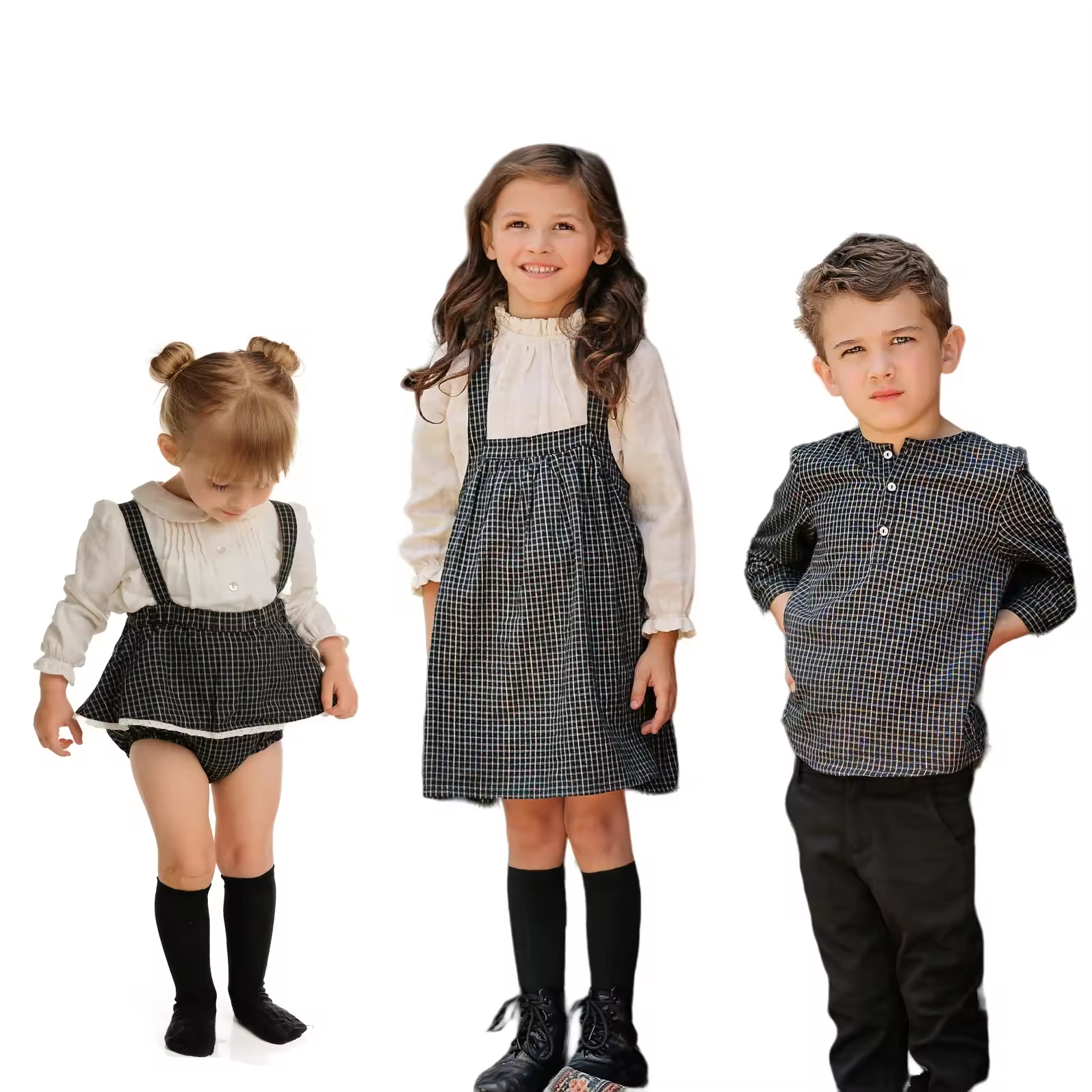 Big Brother Little Sister Matching Outfit Polyester Woven Dresses for Girls Ages 2 to 12 for Spring Season