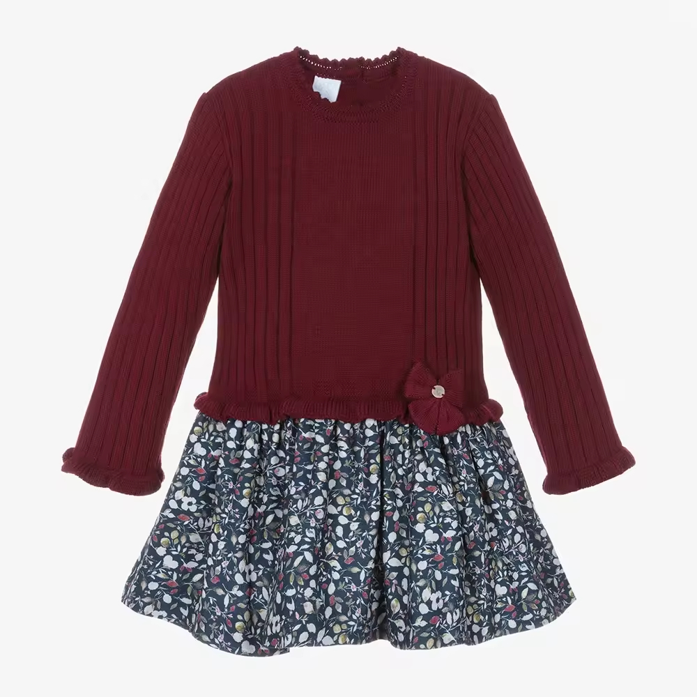 2025 Casual Hot Sell Winter Kids Frock Girls Dress With Print Flower Oem Odm High Quality Red Fashionable Children Clothing