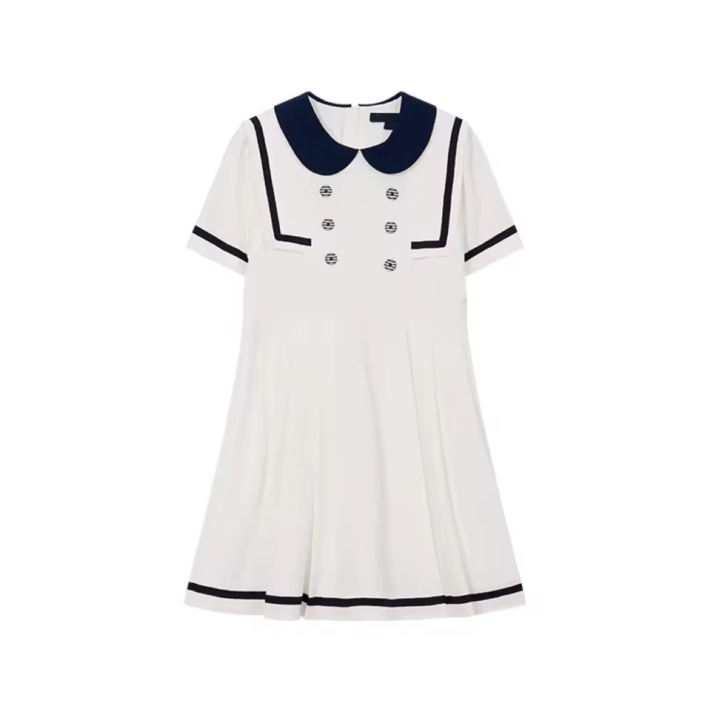 Brand Kids Summer Dress for Girls Casual O-Neck Short Sleeve Denim Fabric With Ruffle Decoration Solid Style ODM Supply