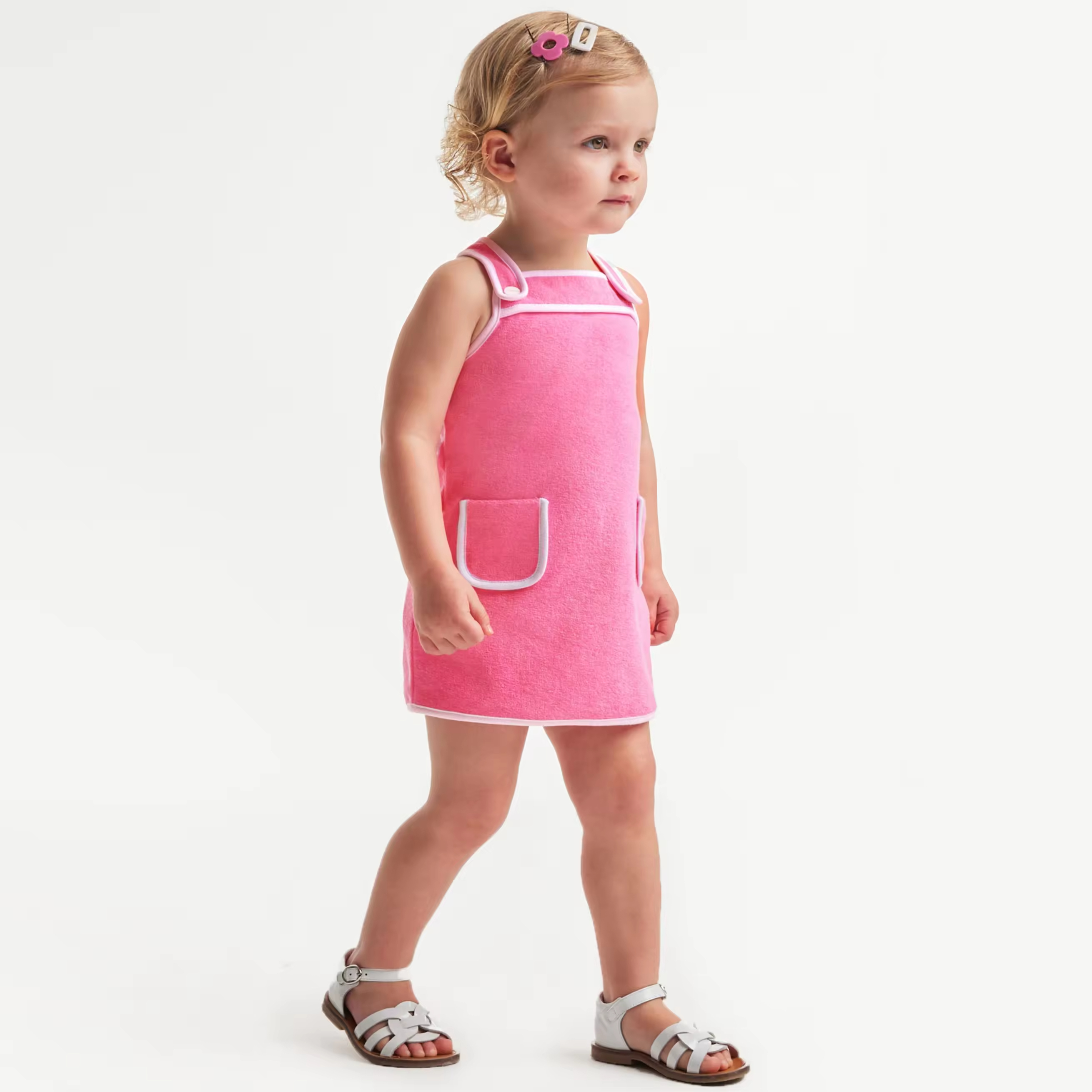 Custom Pink Towel Fabric Dress Blanks Unique Design Toddler Dresses With Suspenders for Baby Girl and Toddler