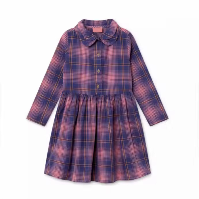 Unique Vintage Plaid Chiffon Maxi Dress Loose Fit for Children 30 Years Custom Wholesale Children's Clothing Factory