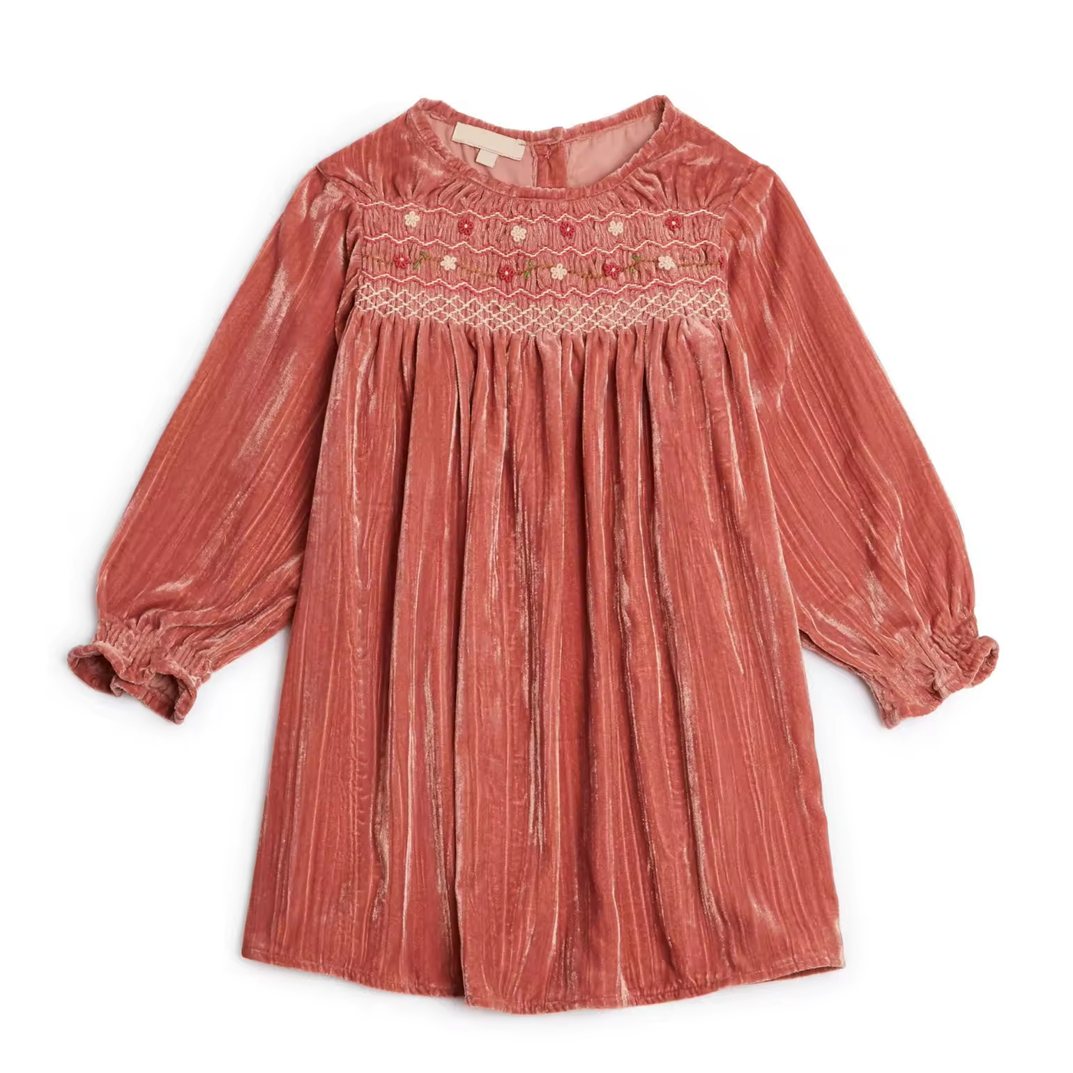 Custom Crepe Velour Latest Children Dresses Designs for Girls Winter Hand Smocking Toddler Girls Dresses Manufacturer