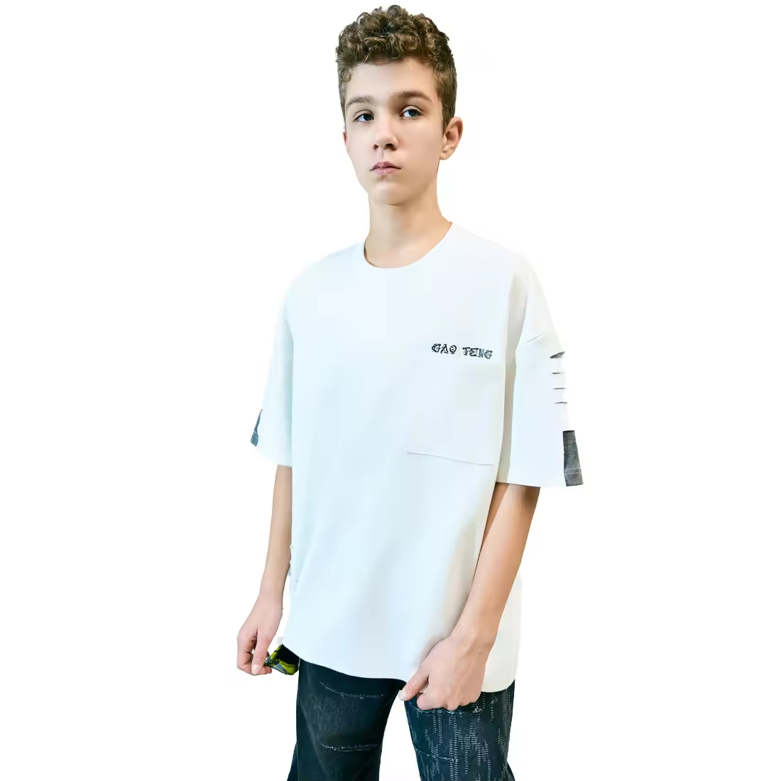 Casual 100% Cotton T-Shirt for Boys Kids Jersey With Animal Pattern Oval O-Neck for 10-Year-Olds for Summer