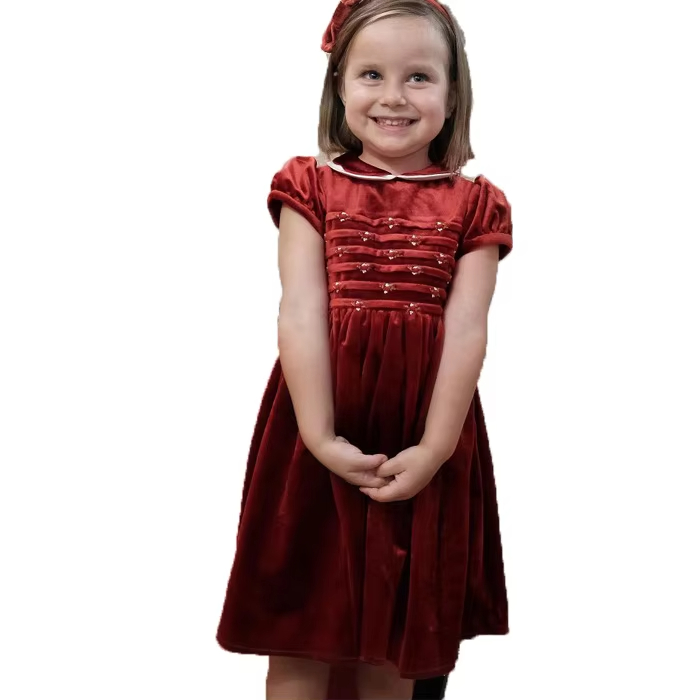 Children Girl Winter Dress Short Sleeve Velvet Fabric Casual Style Professional OEM/ODM Design