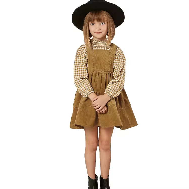 OEM High Quality Best Price Vintage Cotton Kids Suspender Dresses Autumn Winter Simple Casual Girls' Dress