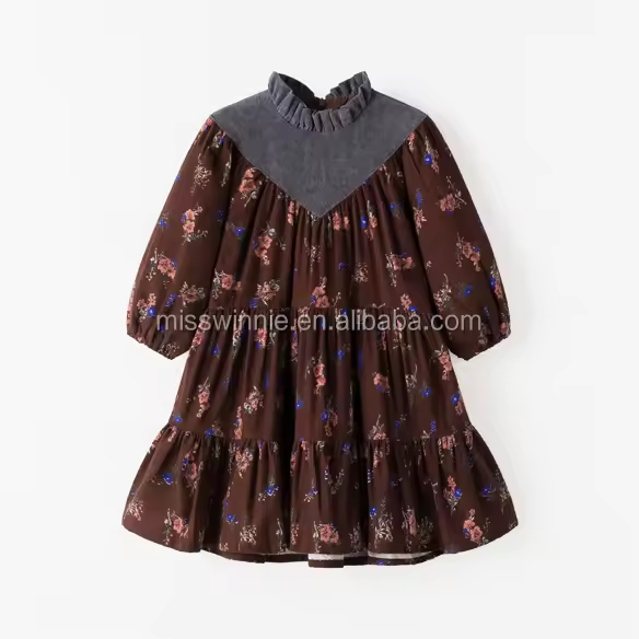 2025 Children Girl Autumn Dress Printed Pattern Cotton Fabric Casual Style Guangzhou Kids Clothes