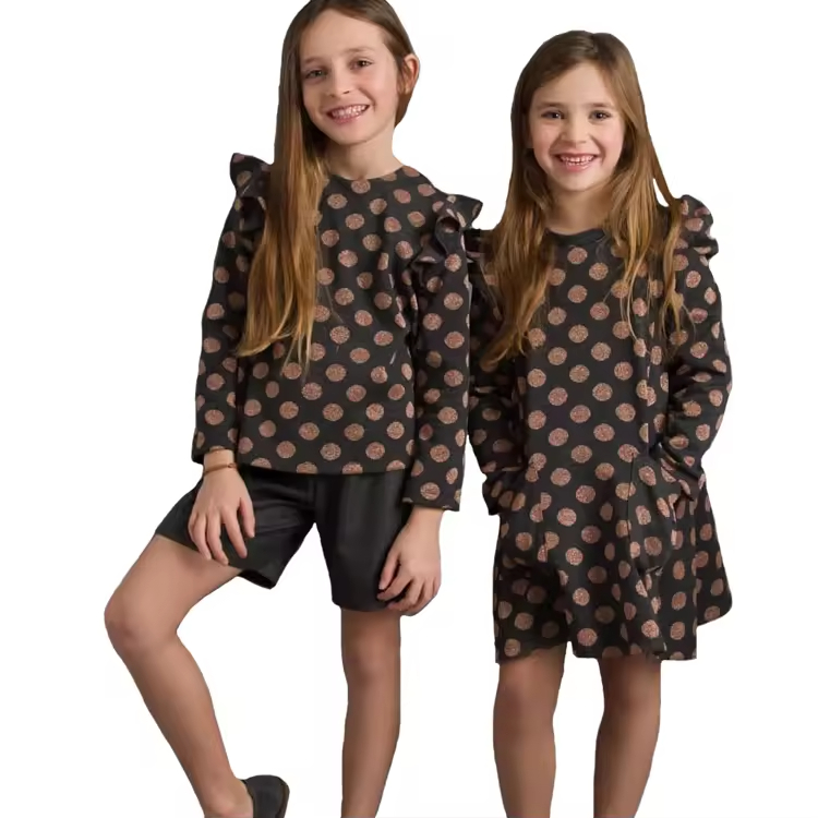 Stylish Wave Point Elegant Ruffle Girl Shirt Comfortable Bubble Sleeve Kids Spring Dress Customize Your Brand Baby Girl Dresses