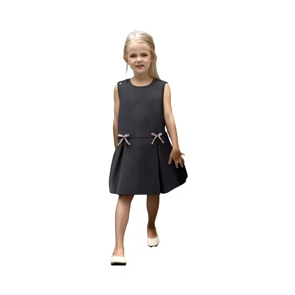Autumn Style Dress for Girls O-Neck With Bow Sleeveless Knee-Length Style Custom Produce
