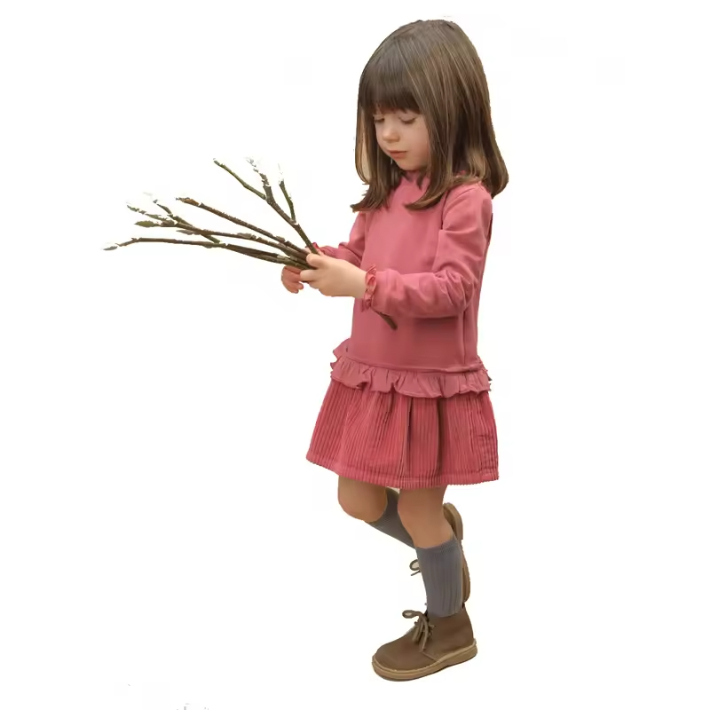 Girl Corduroy Casual Dress for Toddler Kids New Model Girl Dress