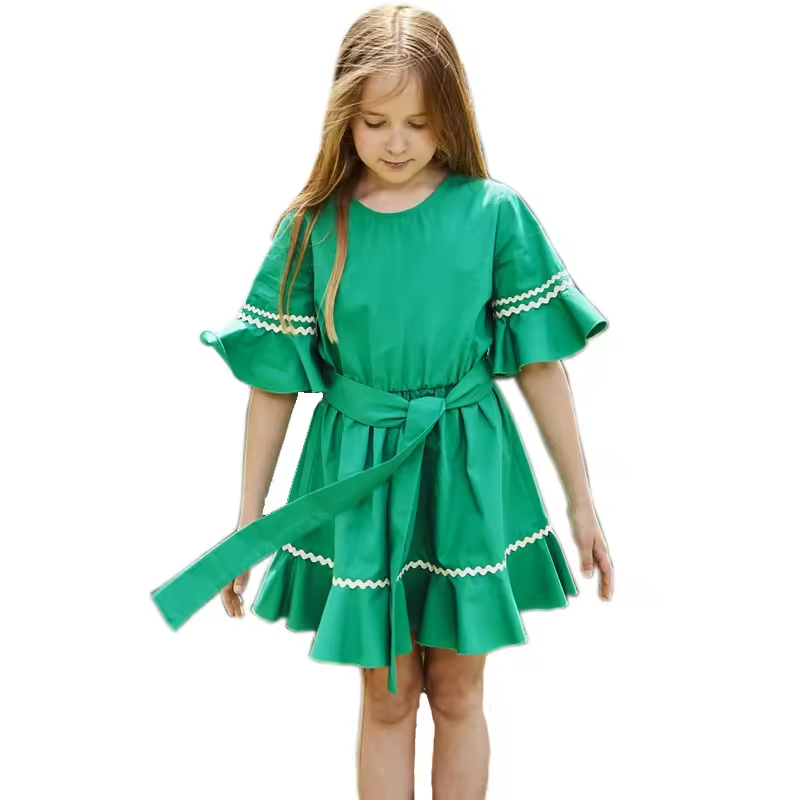 Children's Summer Clothing Little Girls Long Sleeve Skirt Set With Bow Casual Vintage Style Sustainable Solid Pattern