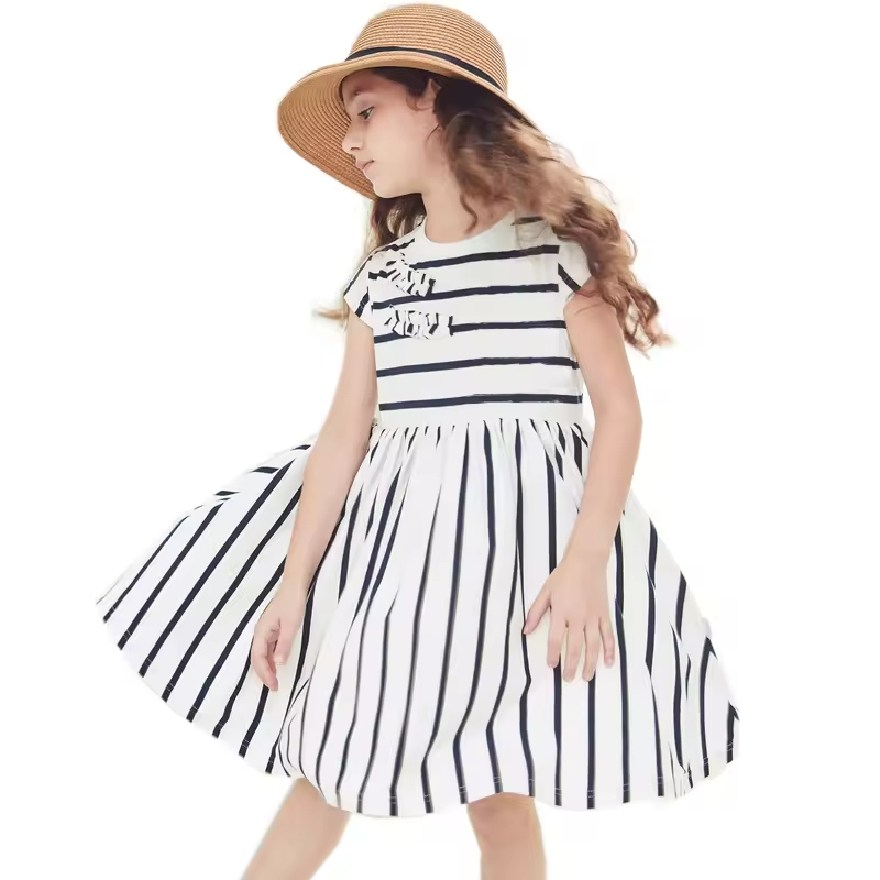 Bestselling Casual Cotton Frock Dress for Kids Short Sleeve Summer Baby Girl Clothes with Bow Decoration for Children Age Group