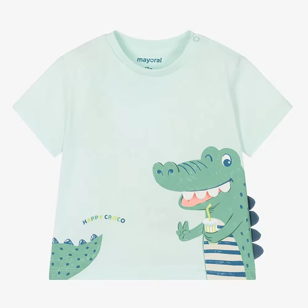Guangzhou Custom logo Toddler Boys T-shirts With Crocodile Cartoon Wholesale 2024 Cheap Organic Cotton Baby Kids t Shirt