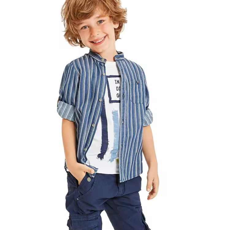 Cotton Long Sleeve Casual Striped Shirt for Kids Fashion Boys Top