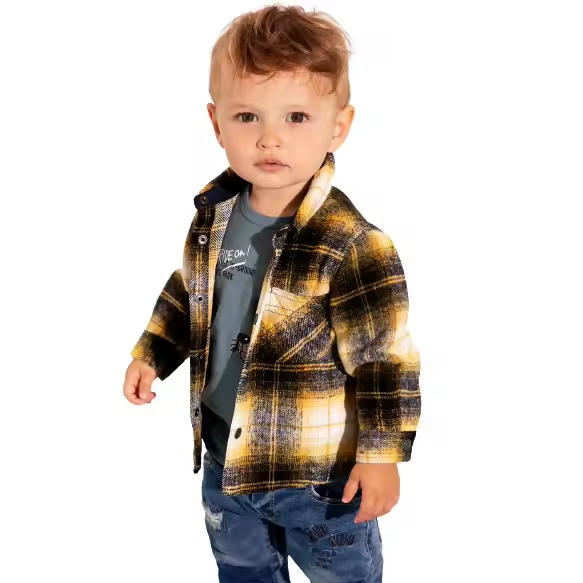 Custom Latest Shirt Designs for Boys With Front Button Down Scottish Plaid Kids Boys Flannel Shirts With Front Two Pockets