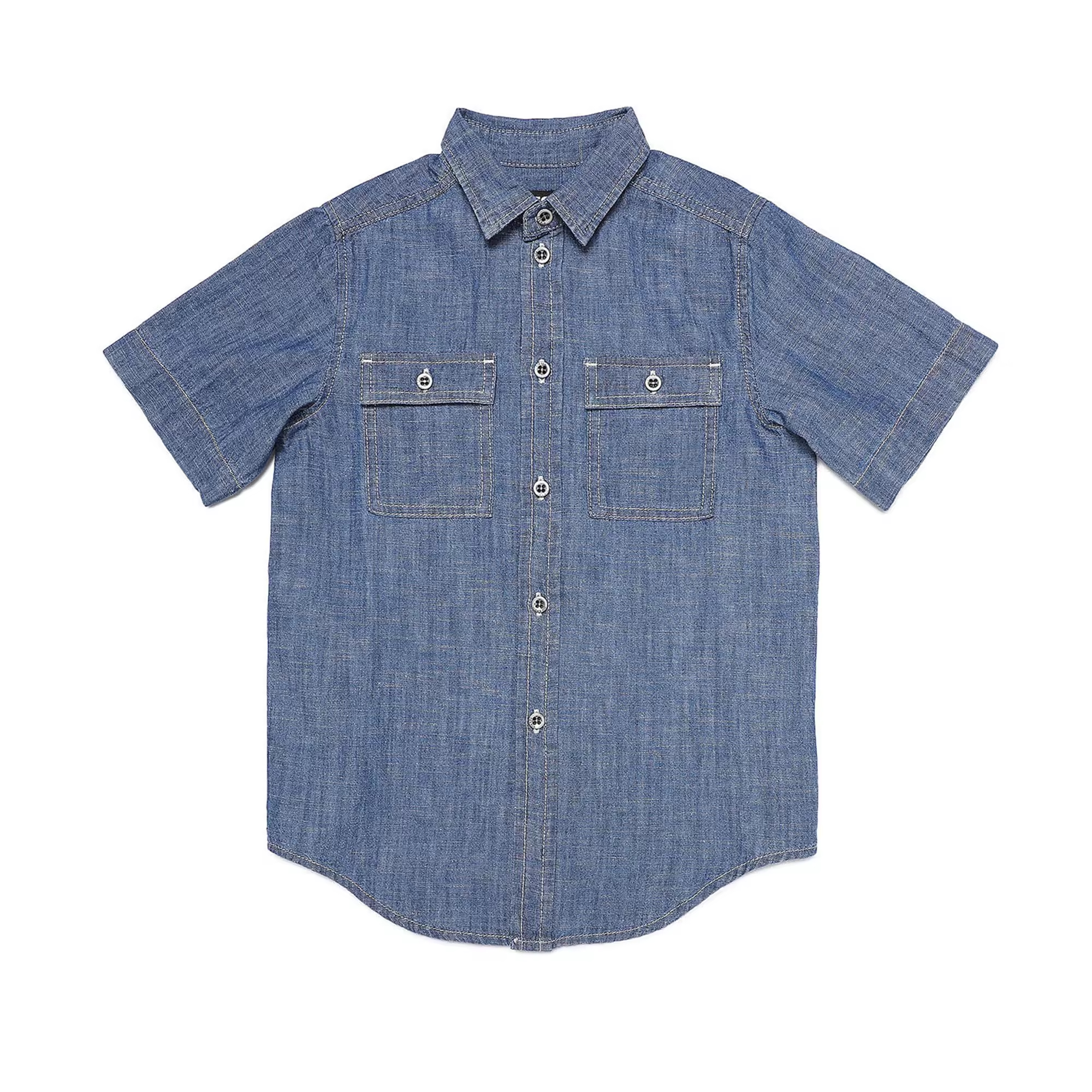 Custom Washable Latest Shirt Designs for Boys Short-Sleeved Chambray Light Denim Shirt With Collar Boys Shirt With Front Button