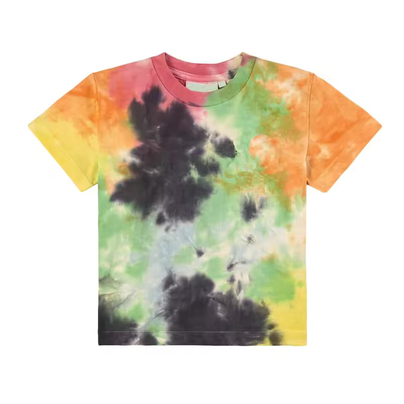 2025 Customized Kids Fashion Summer Tie Dye T-Shirt Casual Jersey Top for Toddler Boys Colorful Dye Tops
