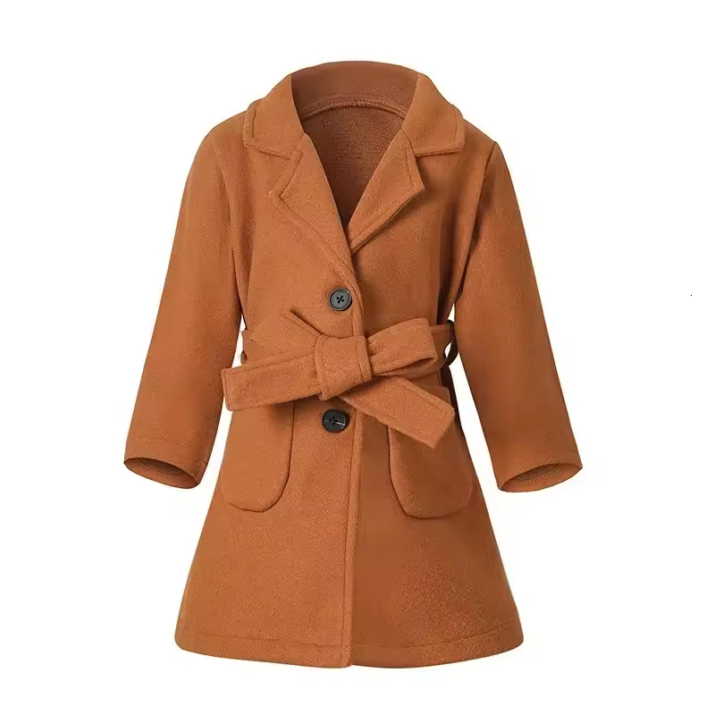 Girl's Clothing Long Coat Thick Soft Wool Coat With Belt Pocket Warm For Baby Girl's Jacket Factory Manufacturing