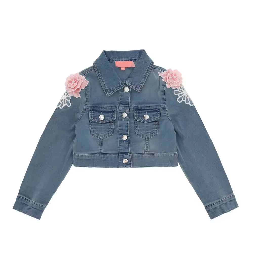 Solid Pattern Kids Denim Jacket Girls Size 14 Printed Jean Jacket Fashionable Trench Coat