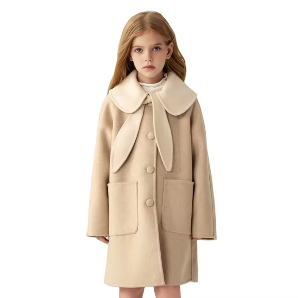 Girls' Fashionable Double-Breasted Trench Coat Plus Size Solid Print Coats for Female Children