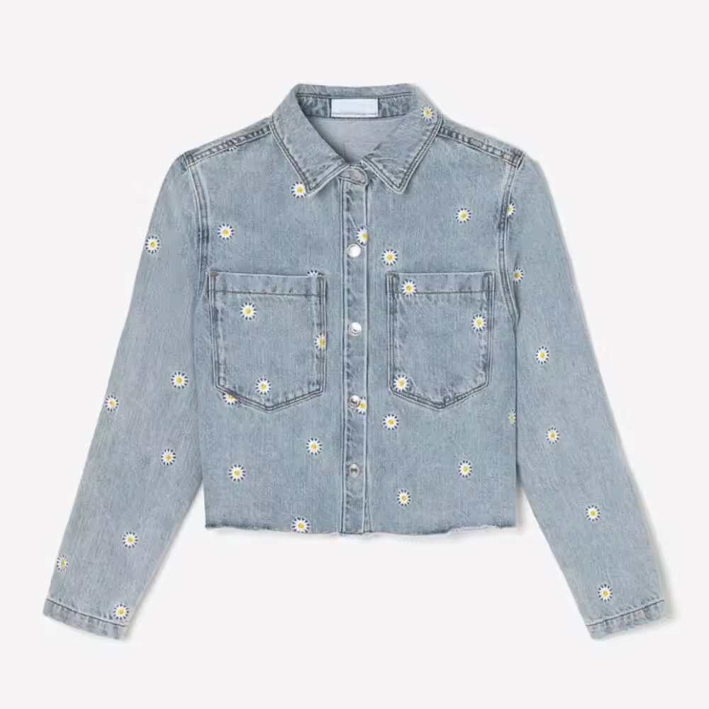 Guangzhou Custom Denim Jacket for Women and Kids Fashion-Style Solid Jean Jacket Outerwear Trench Plus Size Wholesale