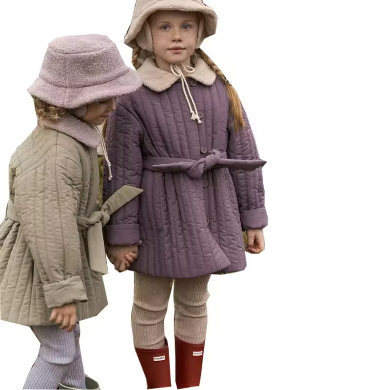 2025 Designer Children Jacket Girls Winter Cotton Padded Lamb Collar Kids Coats With Waistbelt