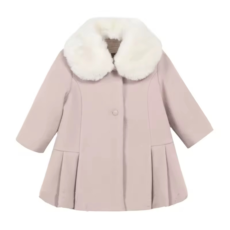 Solid Style Windproof Kids Fashion Coat for Girls Cashmere Woolen Lamb Design Outwear for Children