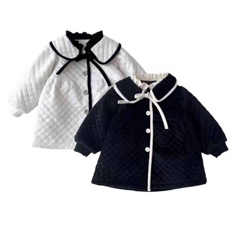 Autumn Winter OEM Quilted Jacket for Girls Vintage Style Windproof Children's Clothing for Babies and Toddlers