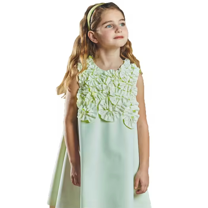 Casual Sleeveless Princess Summer Dress for 6-Year-Old Girls Cotton With Ruffles Sustainable Children's Solid Dress