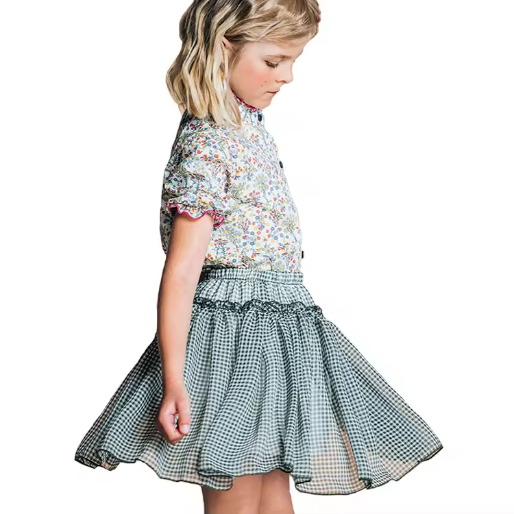 Girls' Summer Short Sleeve Casual Dress With Lace Decoration O-Neck Collar Sustainable Short Skirt for Children