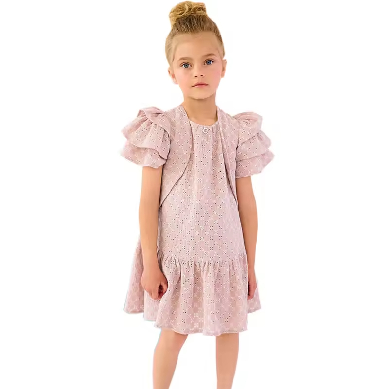 Children Wholesale Custom Pattern Baby Kids Dress Ruffled Flutter Sleeves Birthday Dress Girls Party Dresses 2024