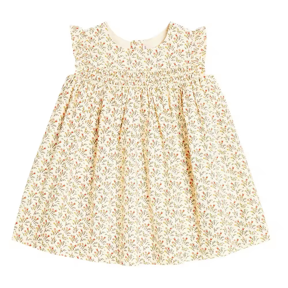 Factory Custom Organic Cotton Smock Children Girls Dress With Print Flower Wholesale Toddler Baby Girl Skirt Factory