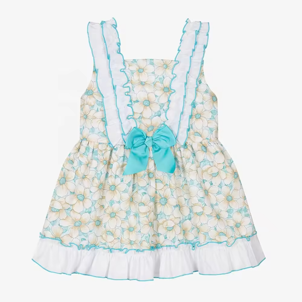 2024 Direct Factory ODM Custom High Quality Organic Cotton Toddler Dress Girls Green Bow New Arrival Summer Knee-Length Skirt