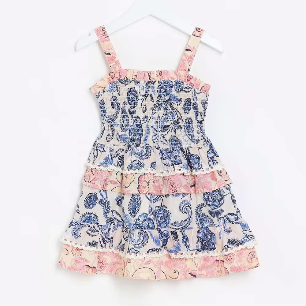 Factory Custom 2024 Hot Sell Children Girls Dresses With Flower Boutique Cheap Cotton Baby Girl Dress Daily Wear Kids Clothing