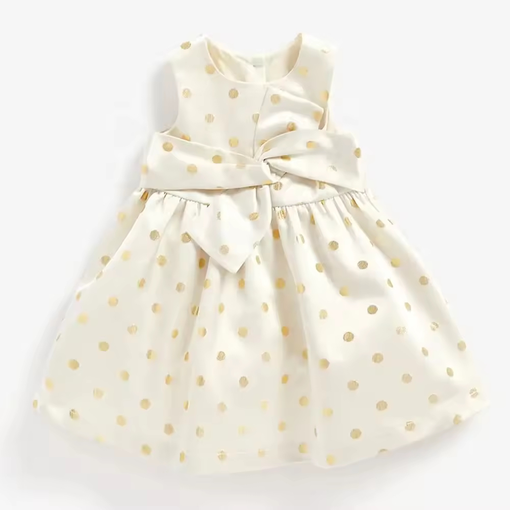 2024 New Arrival Satin White Children Girls Dresses With Dot High Quality Boutique Toddler Baby Girl Dress Kids Clothing Factory