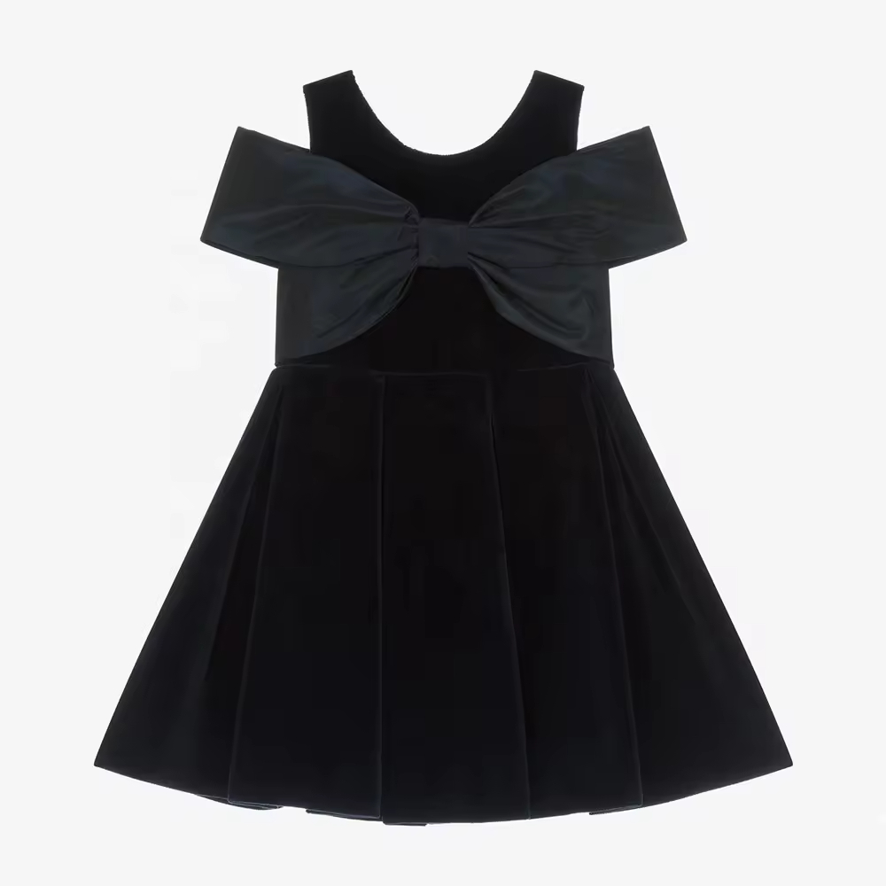 Custom 2024 New Arrival Elegant Black French Children Girls Dresses With Bow Fancy High Quality Boutique Banquet Baby Girl Dress