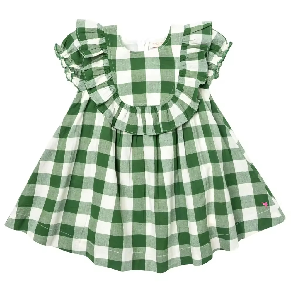 Custom Green Kids Frock Plaid Girls Dresses for Children Baby Girl Dress in Summer