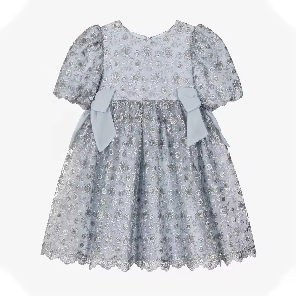 Custom Blue Children Girl Dress With Hand Embroidery Flower for Wedding Birthday Wholesale High Quality Kids Dresses Factory No reviews yet